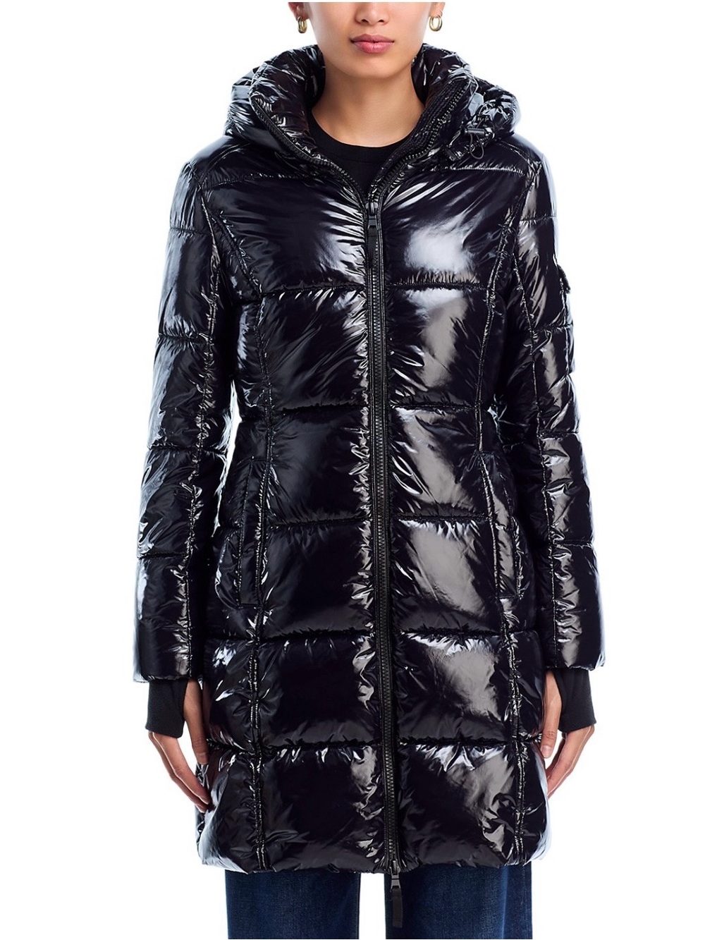Aqua High Shine Long Puffer Coat